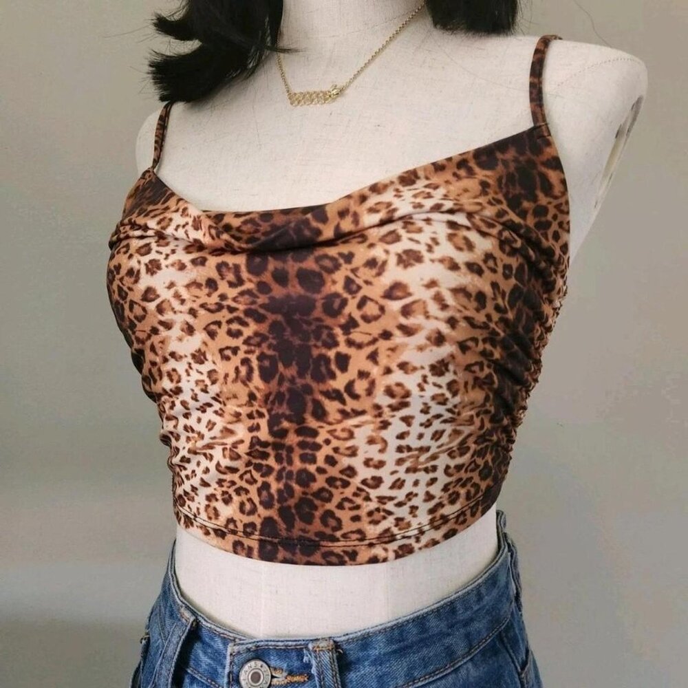 URBAN OUTFITTERS Leopard Print Cowl Neck Crop Cami w/ Adjustable Straps. SZ SM